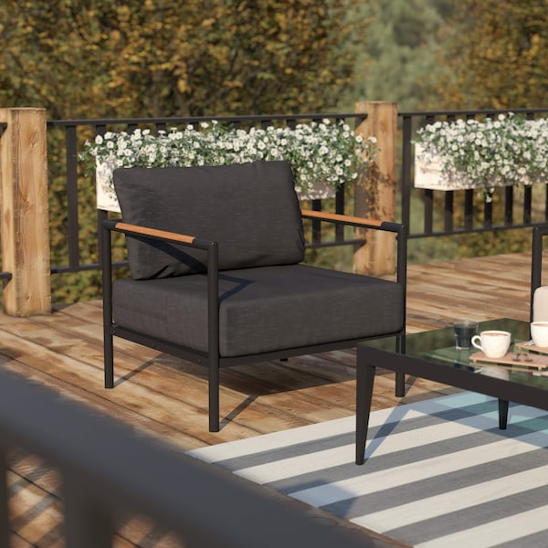 Flash Furniture Black Teak Accented Patio Chair with Cushions GM-201027-1S-CH-GG - main
